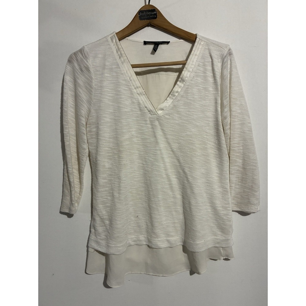 White House Black Market White‎ Cream V-Neck Blouse Womens Medium Preppy Casual